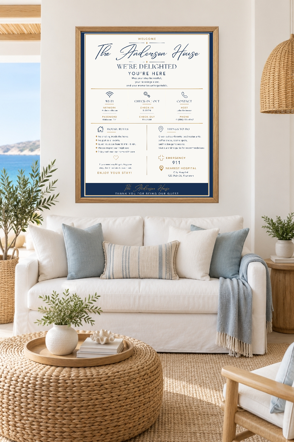 Airbnb Sign Bundle, 11 Editable Canva Vacation Rental Signs, Welcome WiFi Checkout House Rules