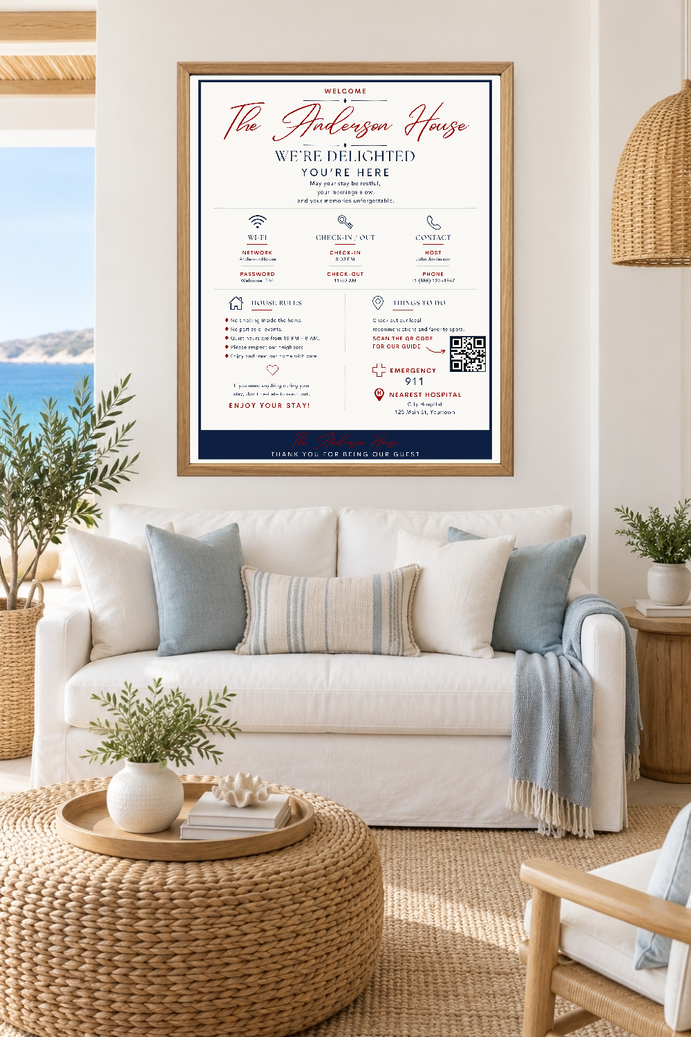 Airbnb QR Code Welcome Sign Bundle, 11 Editable Canva Templates for Vacation Rentals