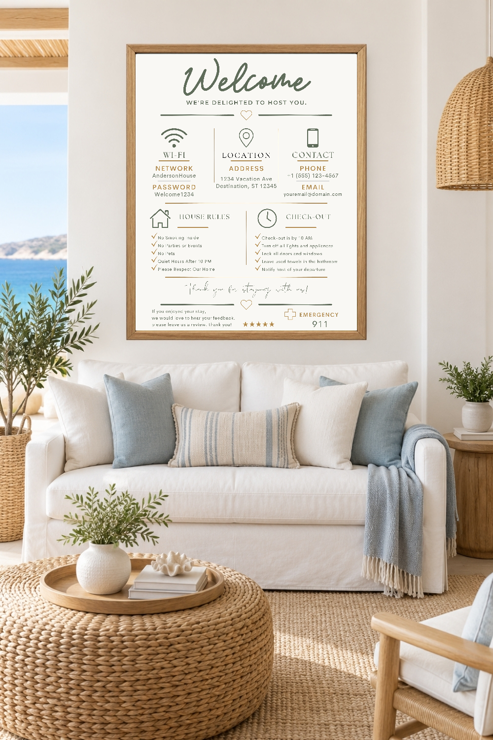 Airbnb Welcome Sign Bundle, 11 Editable Canva Guest Templates With House Rules and Checkout