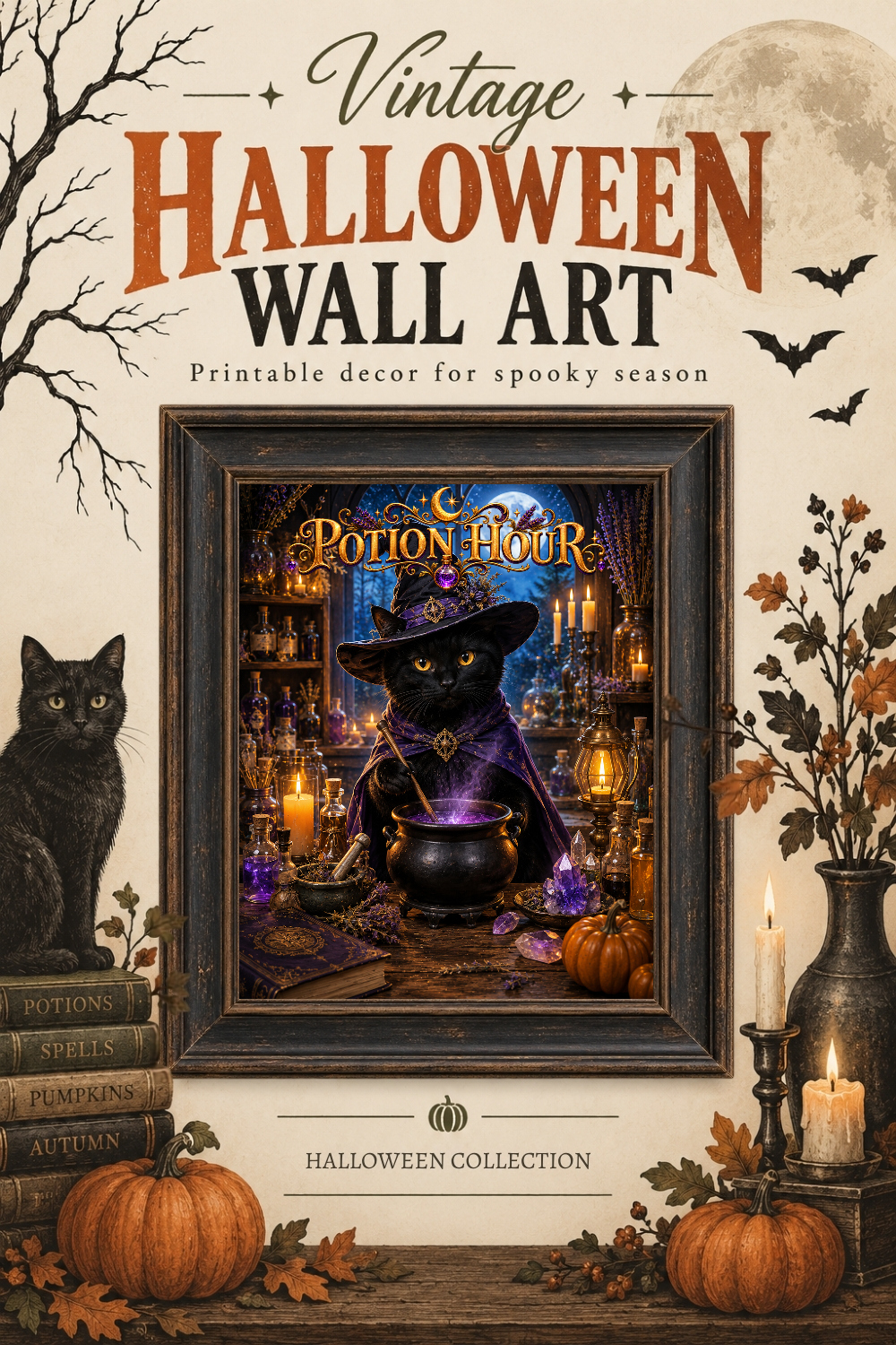 Witch Cat Potion Hour Wall Art, Downloadable Wall Art