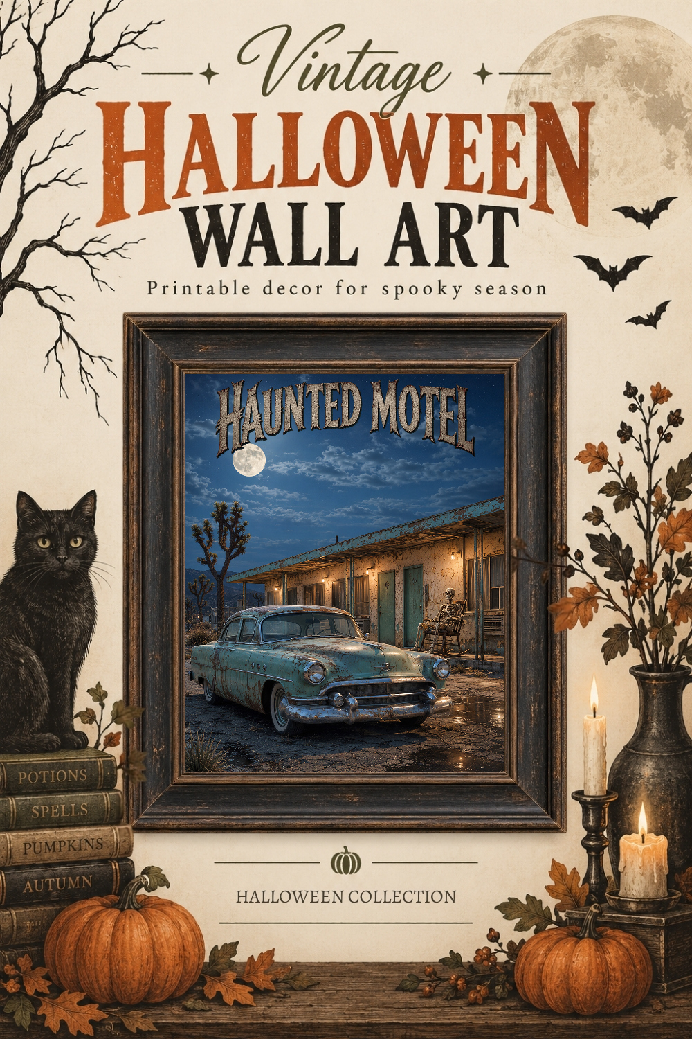 Haunted Motel Halloween Wall Art, Downloadable Wall Art