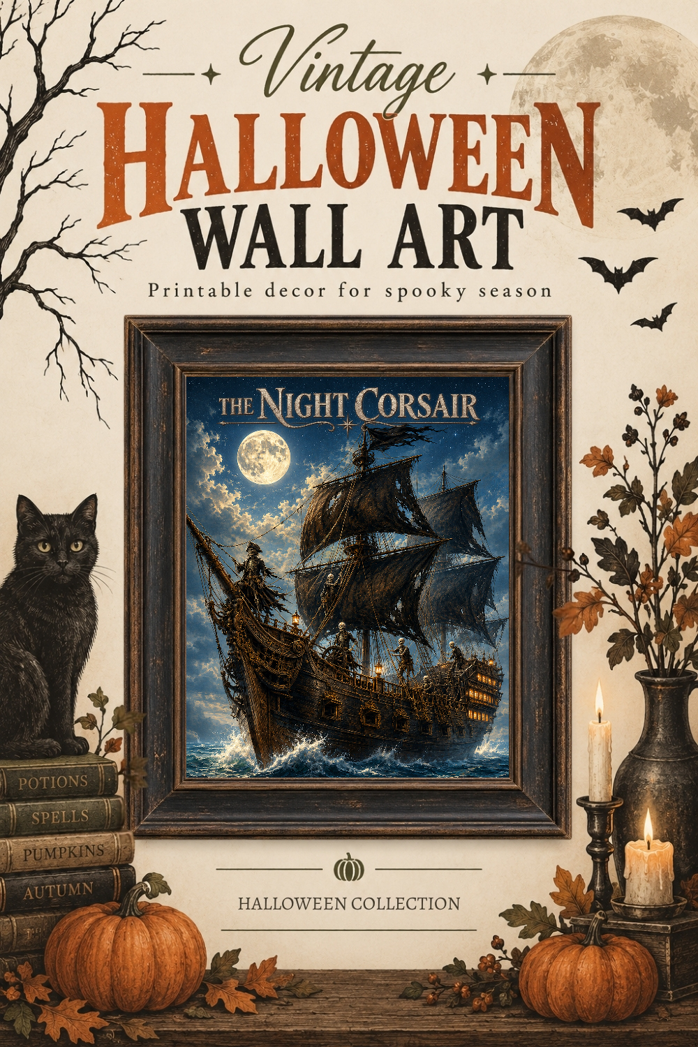 Skeleton Pirate Ship Wall Art, Downloadable Wall Art