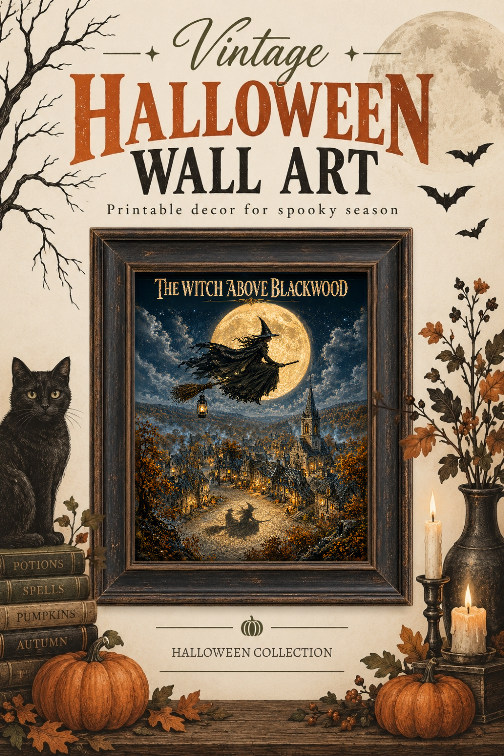 Flying Witch Halloween Wall Art, Downloadable Wall Art