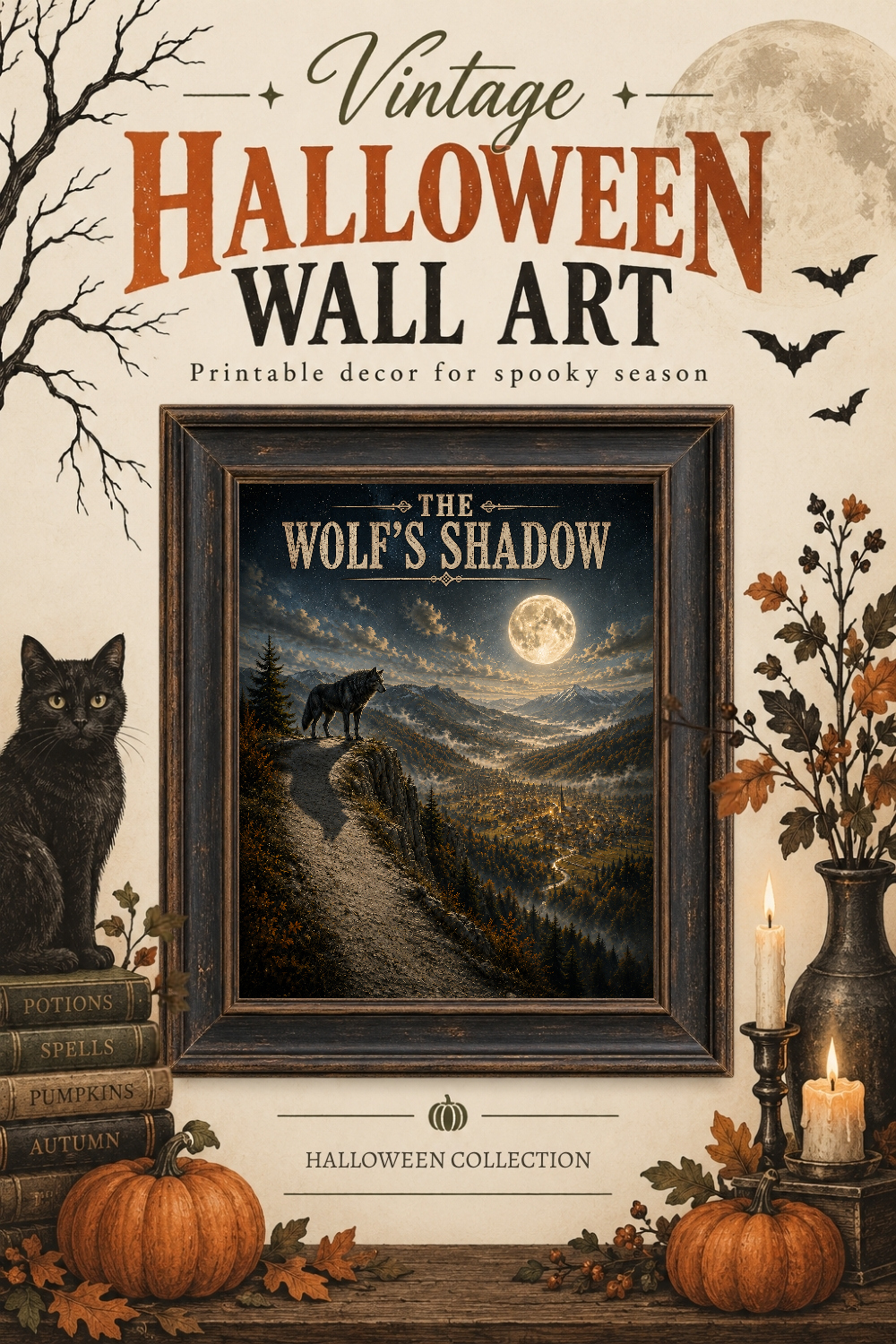 Moonlit Wolf Wall Art, Downloadable Wall Art