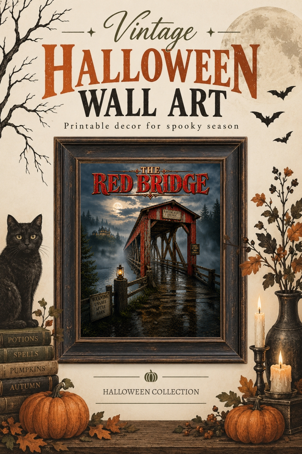 Haunted Covered Bridge Wall Art, Downloadable Wall Art