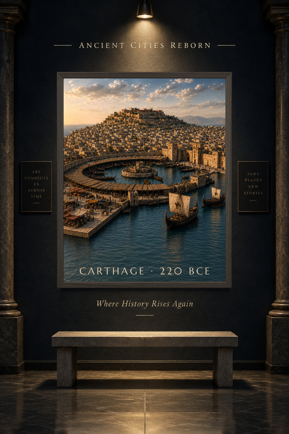 Carthage 220 BCE Ancient Harbor Art, Punic Mediterranean Harbor Print Wall Decor