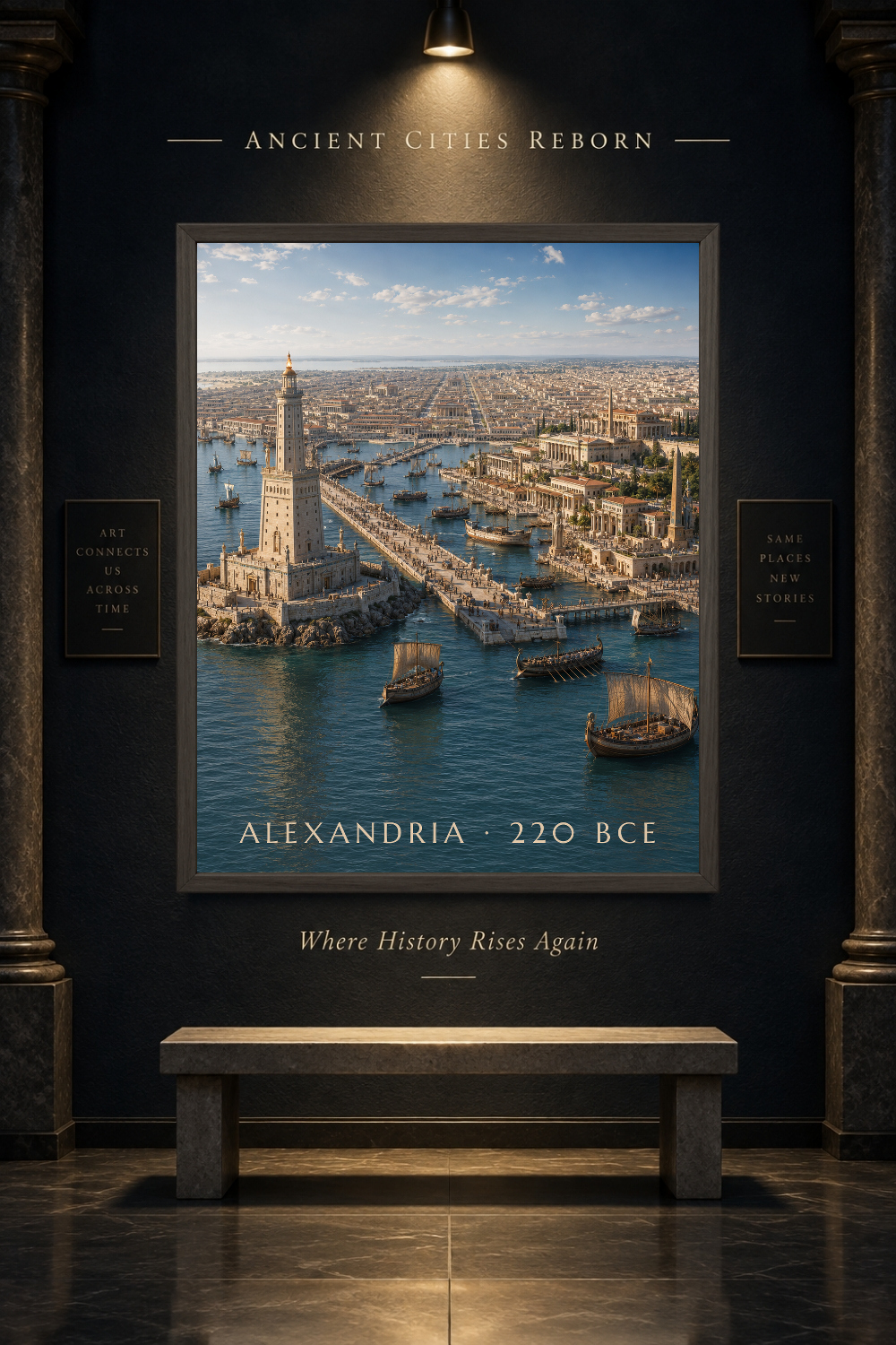 Alexandria 220 BCE Pharos Lighthouse Art, Ptolemaic Egypt Harbor Print Wall Decor