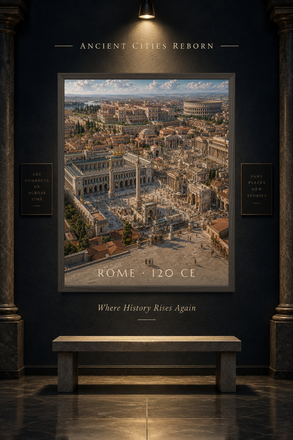 Rome 120 CE Imperial City Wall Art, Roman Forum & Colosseum Print Wall Decor