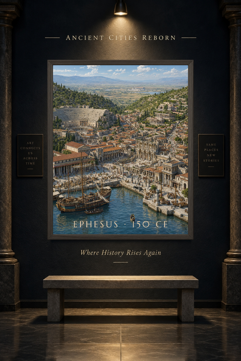 Ephesus 150 CE Ancient Roman City Art, Roman Anatolia & Harbor Print Wall Decor