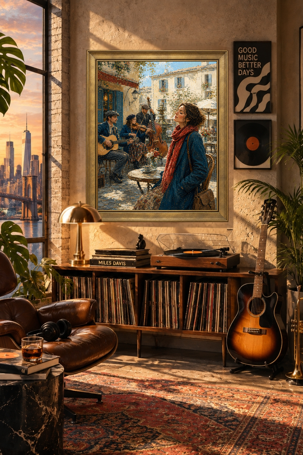 French Café Jazz Trio Wall Art, European Street Music Scene