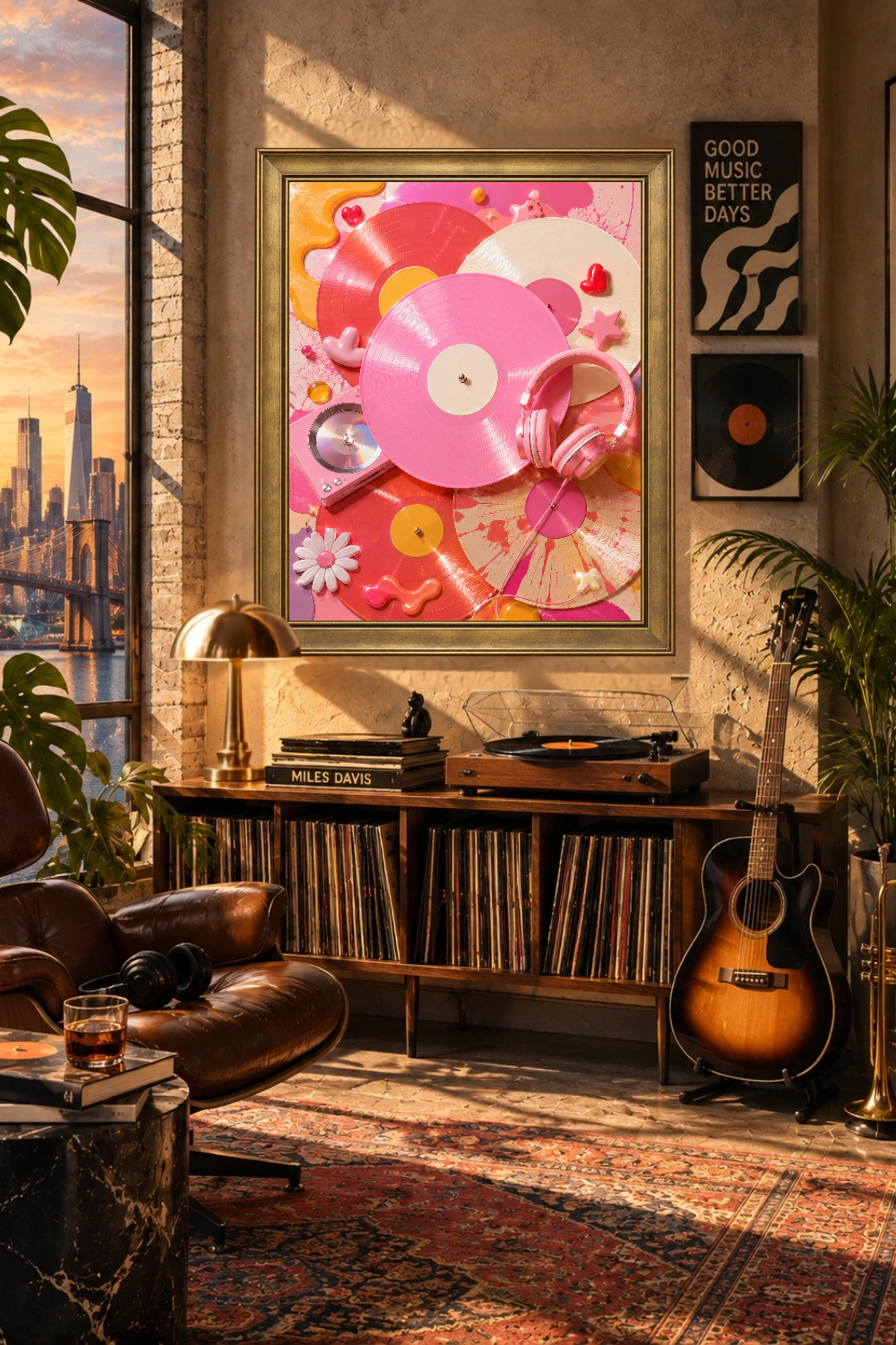 Pink Vinyl Record Wall Art, Retro Music Poster, Pop Art Print