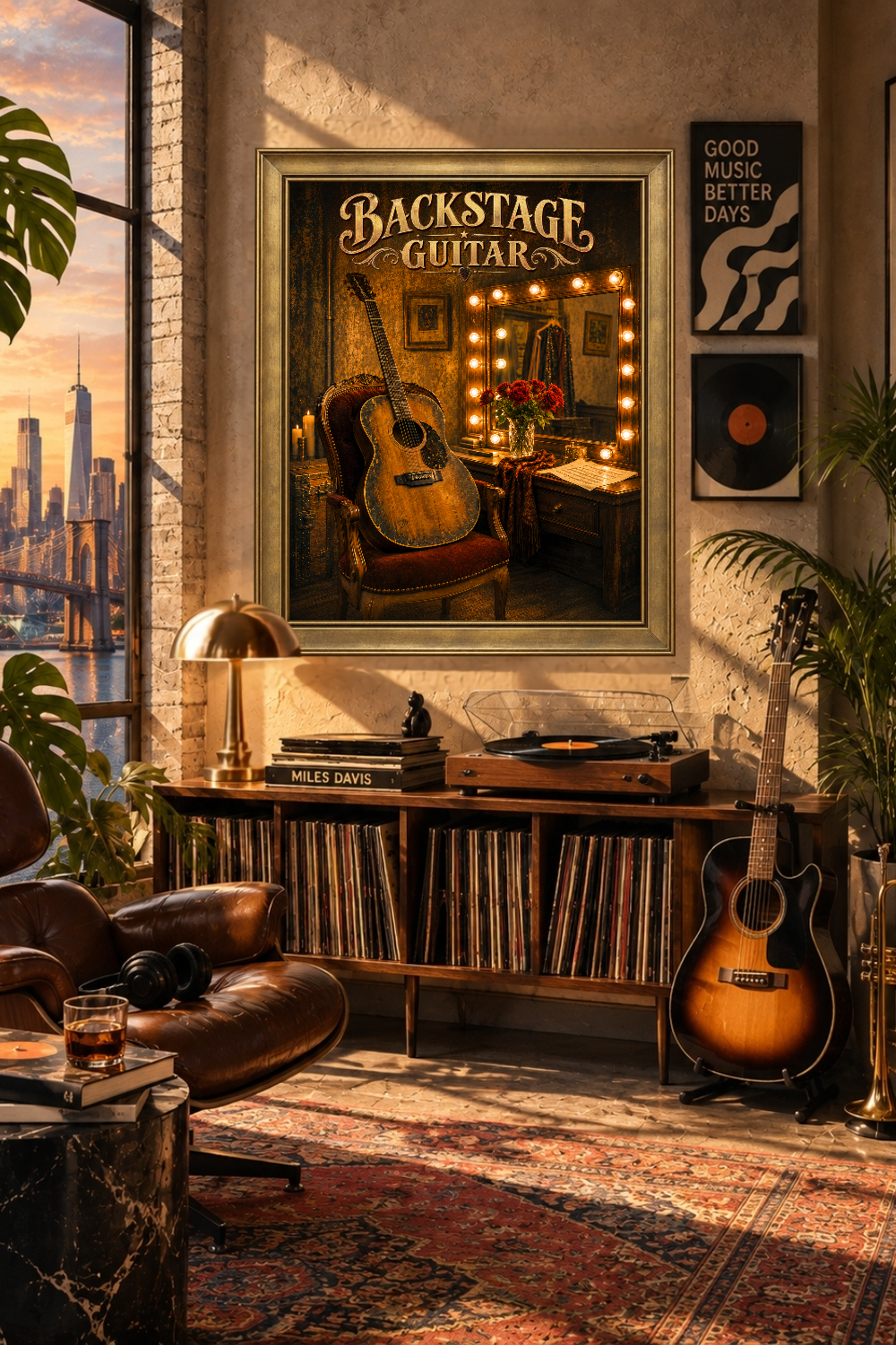 Vintage Backstage Guitar Poster, Musician Gift, Theater Decor