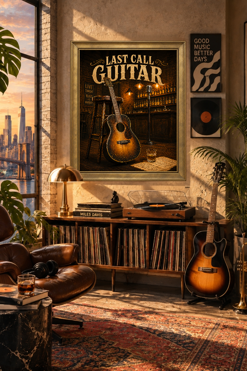 Last Call Guitar Wall Art, Vintage Blues Bar Music Poster