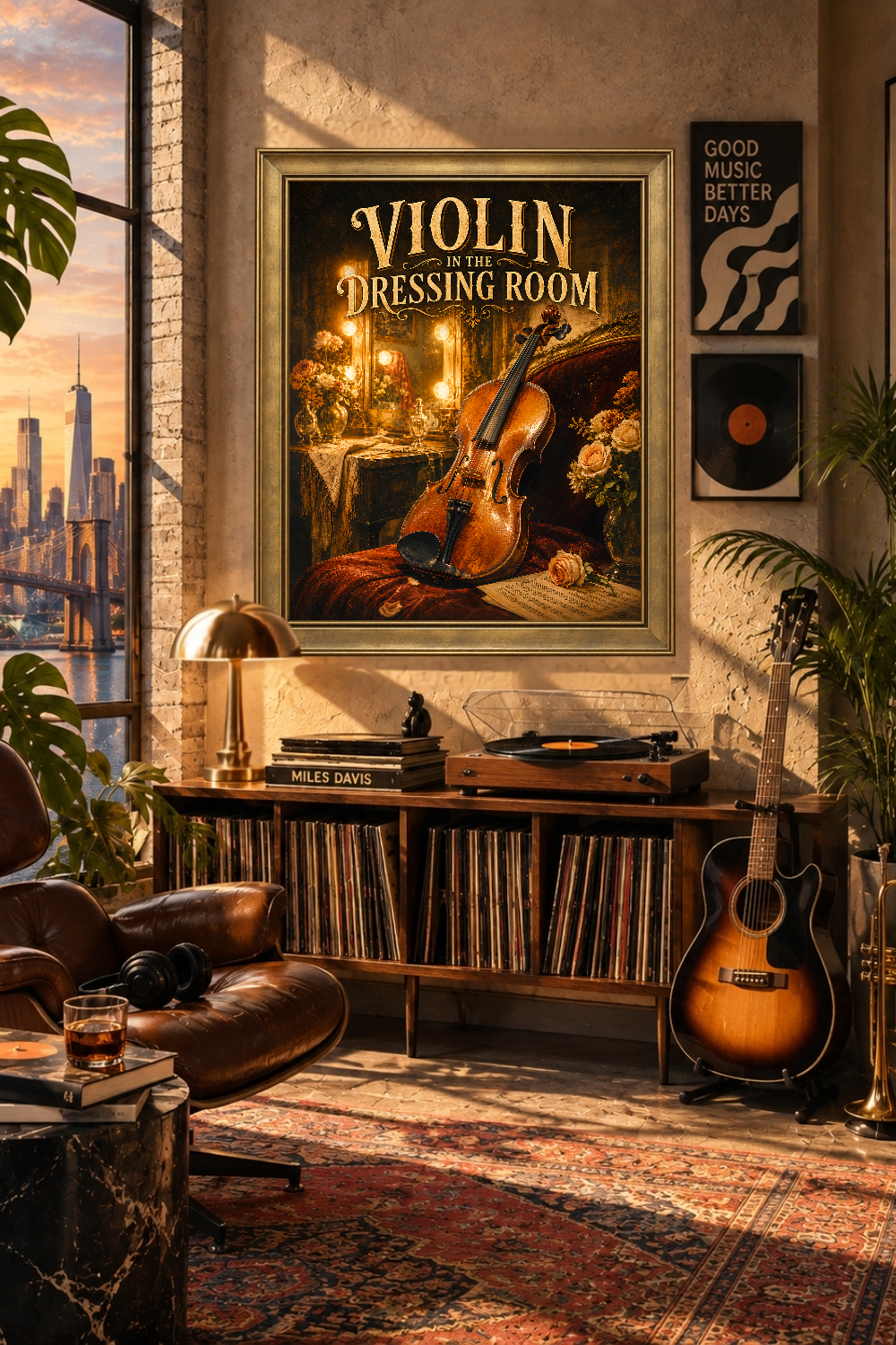 Violin Wall Art, Vintage Music Poster, Classical Instrument Decor, Dressing Room Print