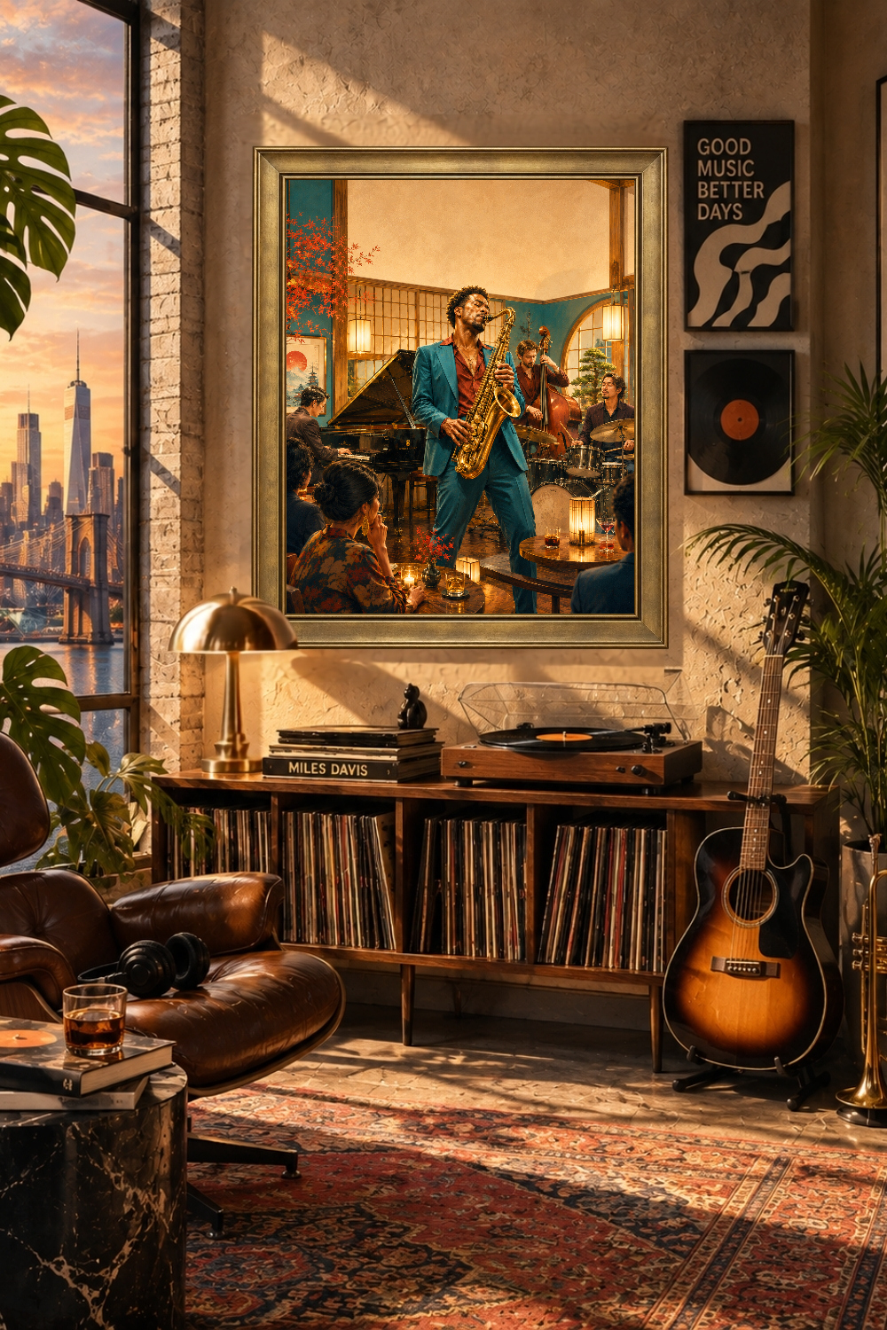 Live Jazz Club Saxophone Ensemble Print, Retro Music Lounge Art