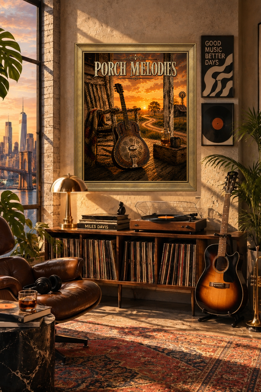 Porch Melodies Resonator Guitar Print, Rustic Country Music Art