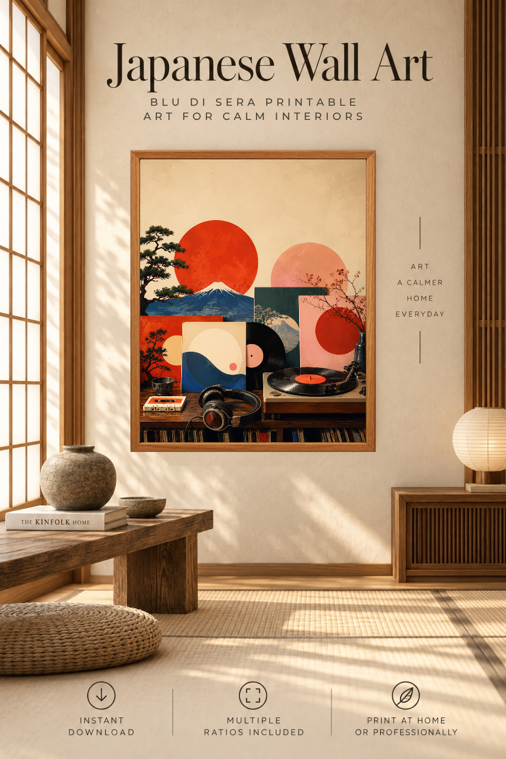 Japanese Vinyl Turntable Wall Art, Downloadable Wall Art