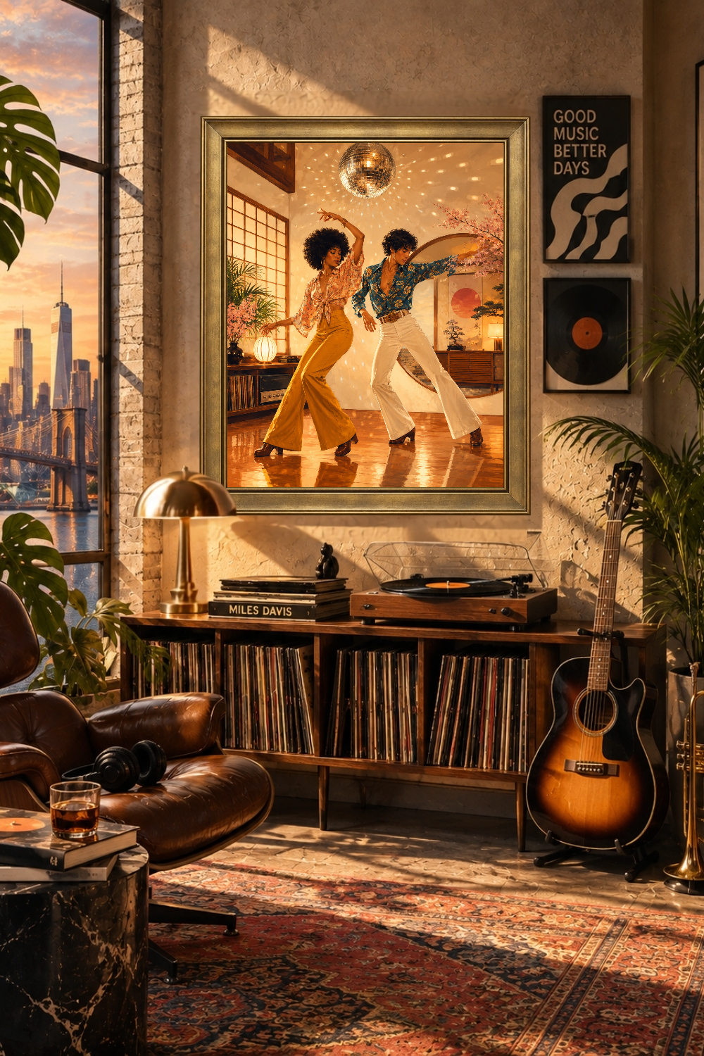 70s Disco Couple Dance Poster, Retro Music Room Art