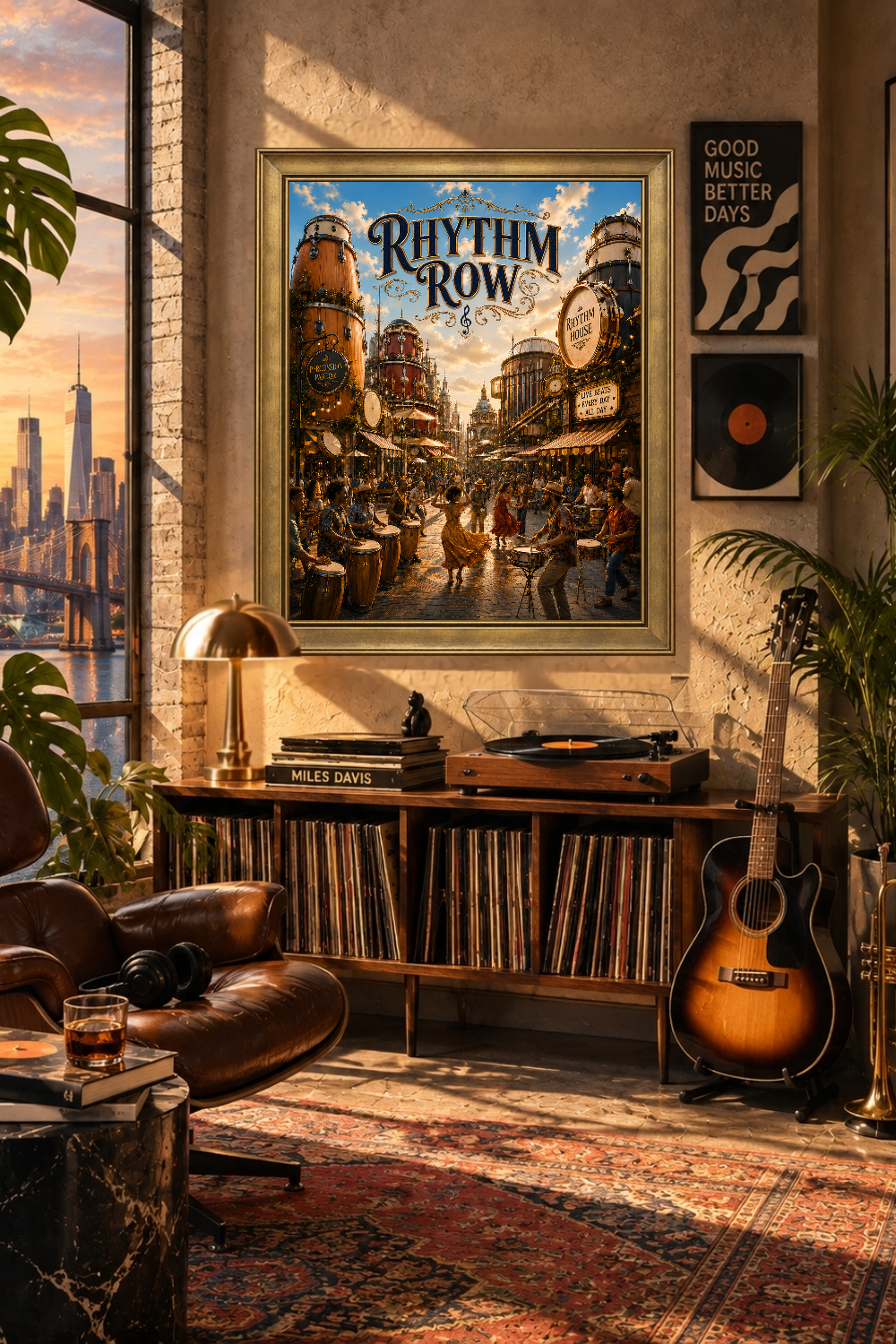 Rhythm Row Percussion Wall Art, Fantasy Music City Print