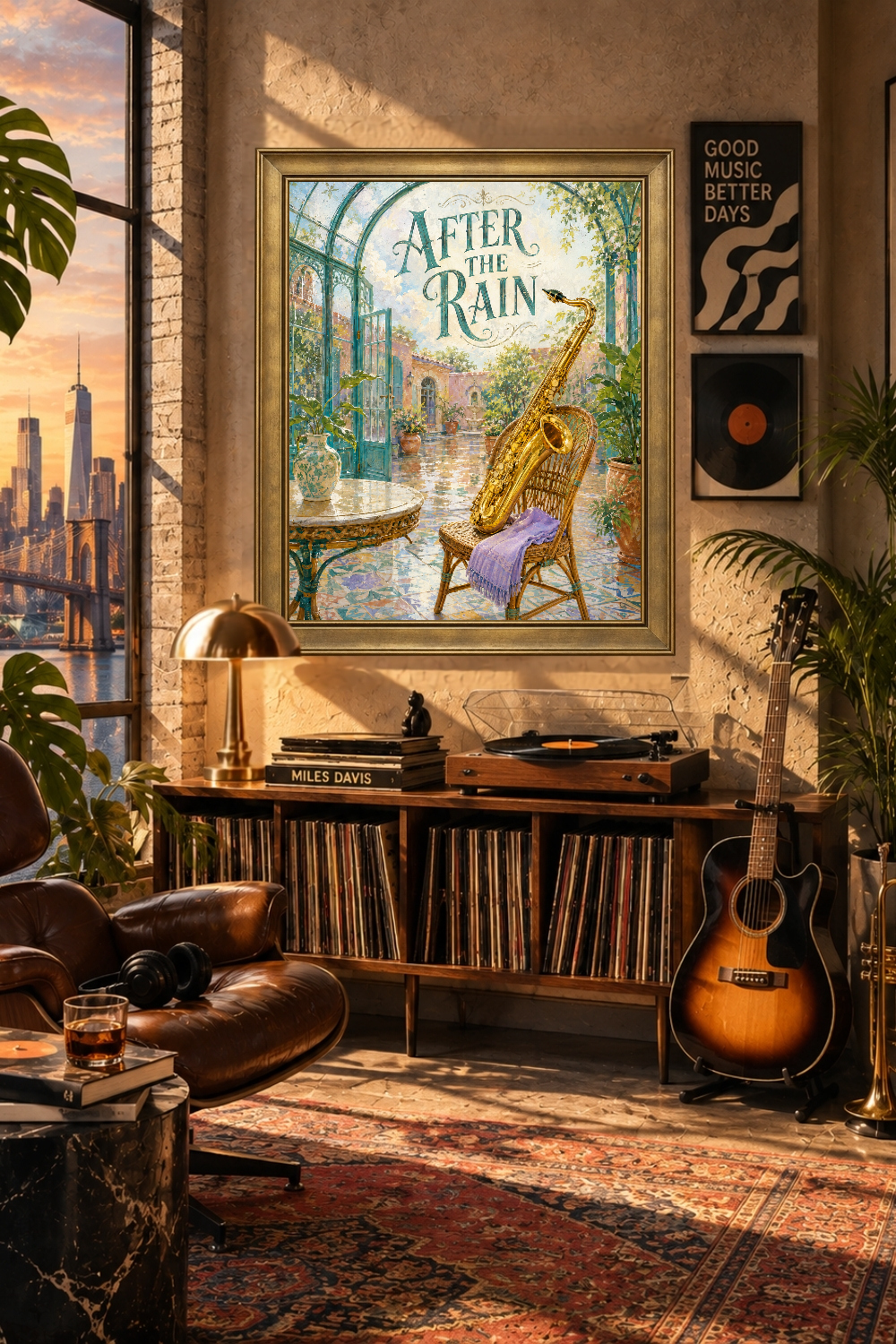 After the Rain Saxophone Wall Art, Botanical Jazz Print