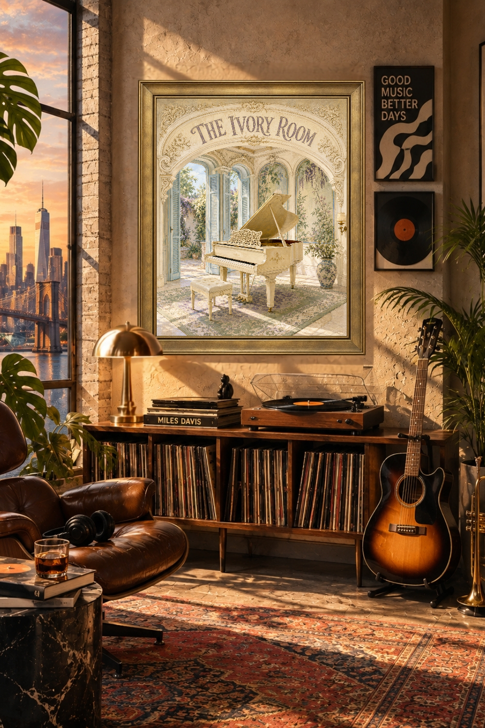 Ivory Grand Piano Wall Art, Classical Music Room Decor