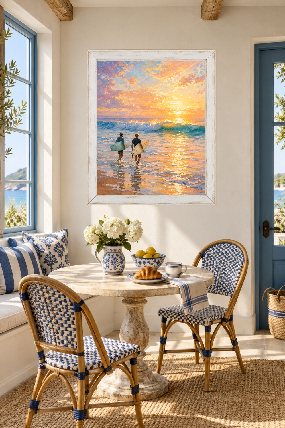 Surfer Sunset Wall Art, Coastal Beach House Decor