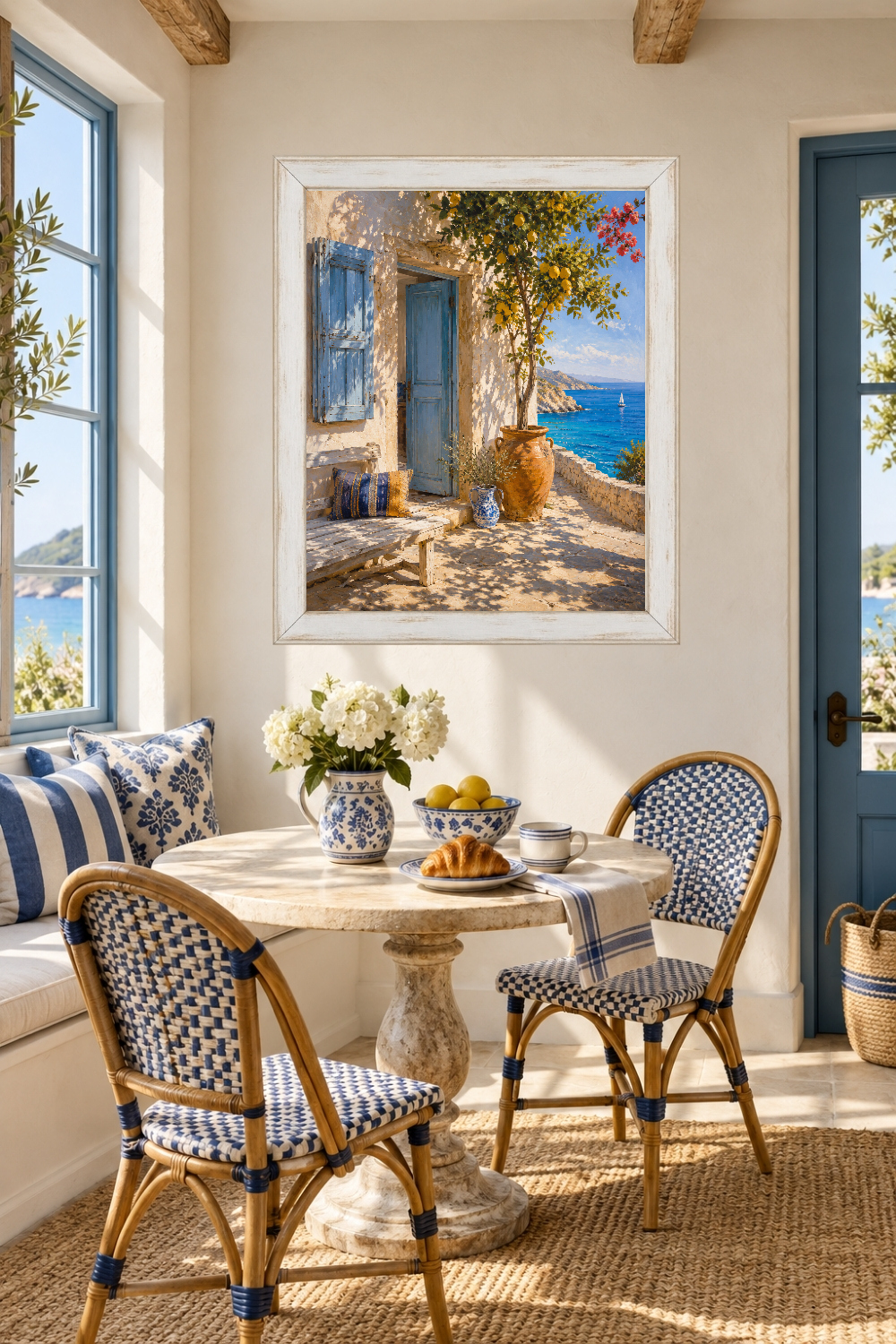 Mediterranean Lemon Tree Print, Blue Door Aegean Sea View