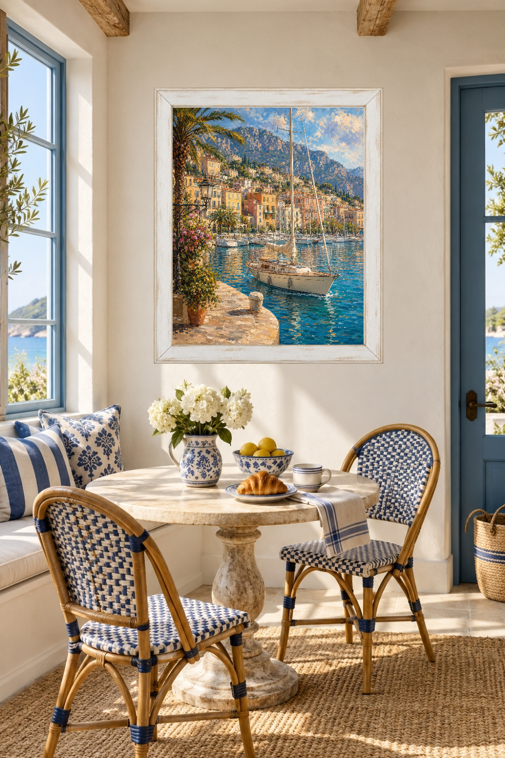 Italian Riviera Marina Print, Mediterranean Sailboat Harbor, Coastal Yacht Decor