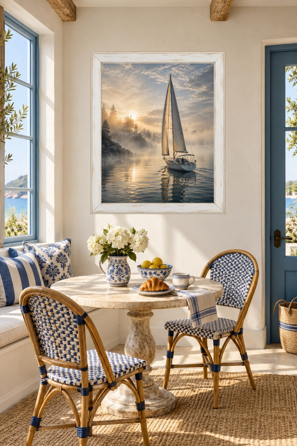 Sailboat Wall Art, Lighthouse Coastal Print, Nautical Seascape Poster, Beach House Decor