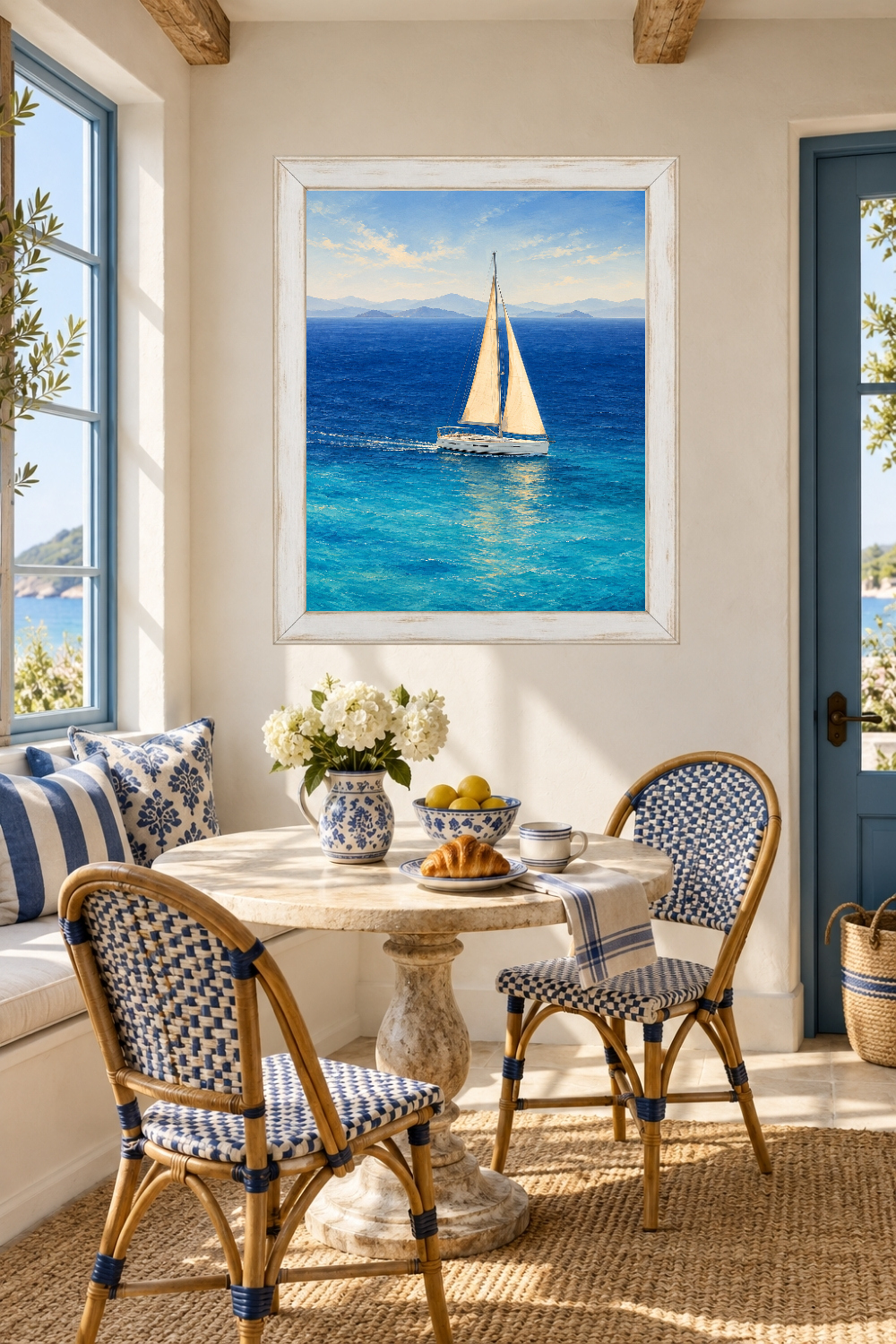 Sailboat Ocean Print, Coastal Beach House Decor