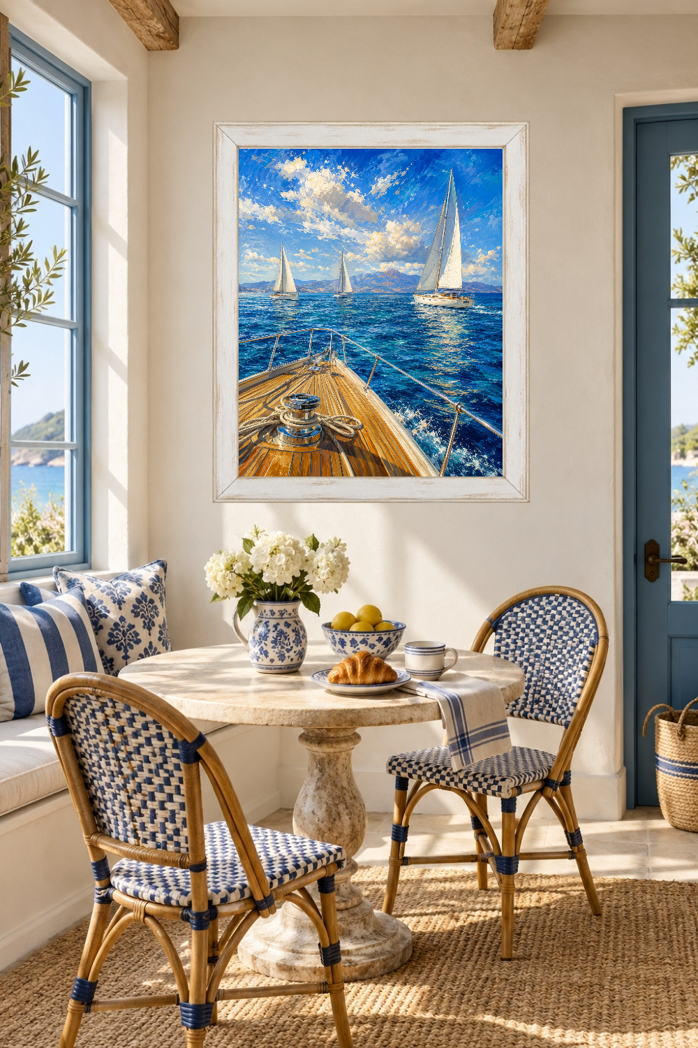 Sailboat Regatta Wall Art, Yacht Club Sailing Print, Deep Blue Ocean Poster