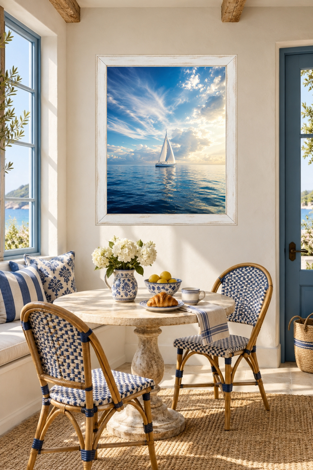 Sailboat Sunset Print, Calm Ocean Coastal Art