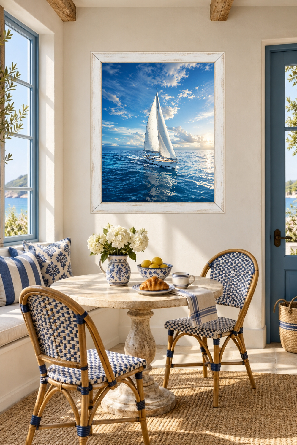 Sailboat Wall Art, Ocean Sailing Print, Nautical Coastal Poster, Blue Seascape Decor