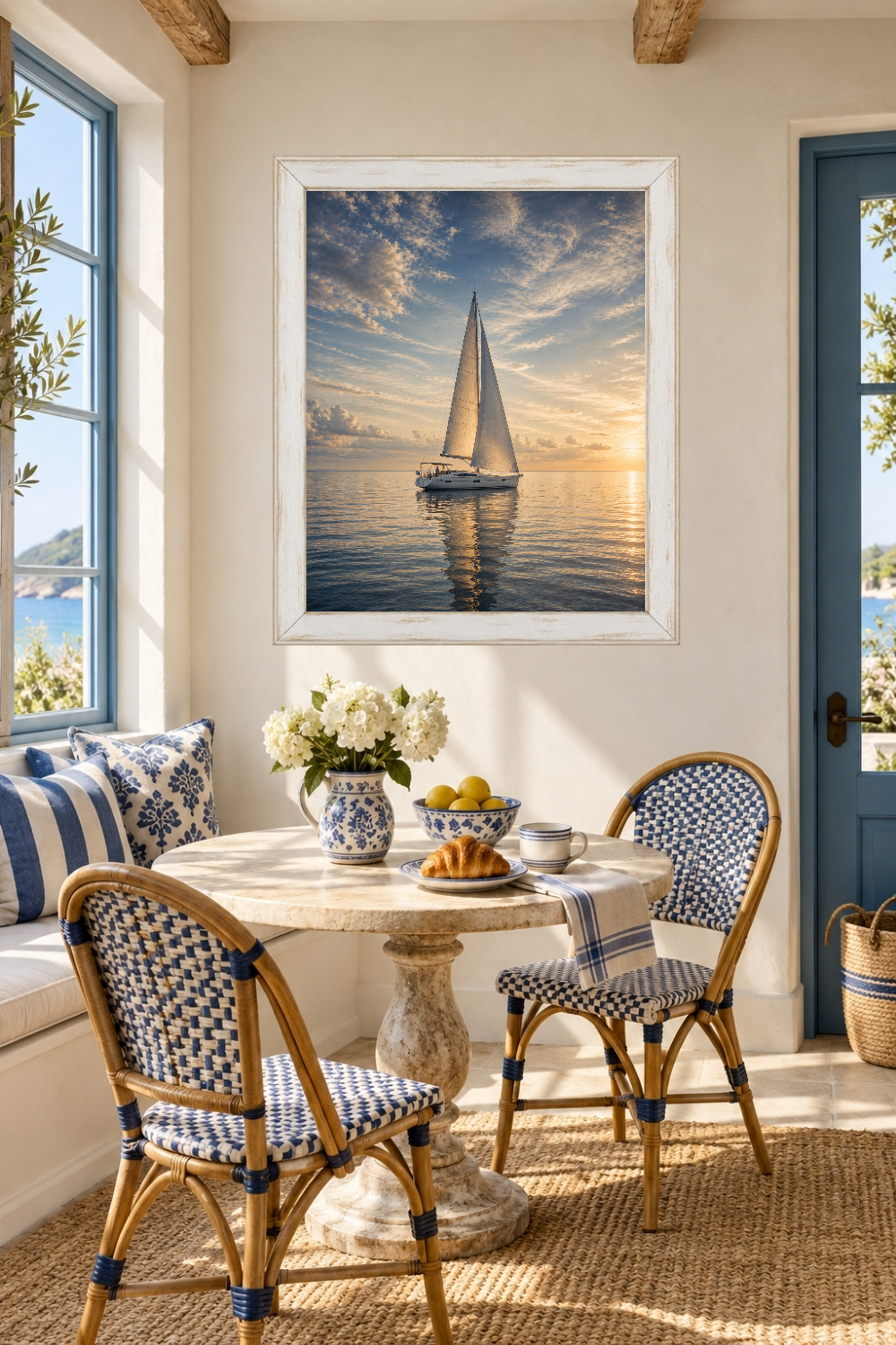 Sailboat Sunset Print, Nautical Seascape, Coastal Wall Art