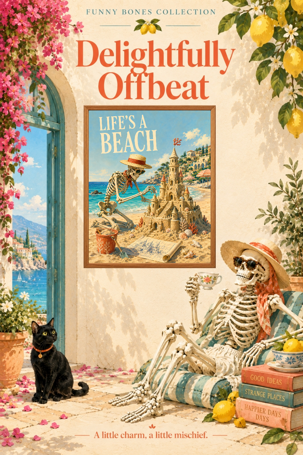 Life's a Beach Skeleton Sandcastle Art, Sandcastle Summer Humor Wall Decor