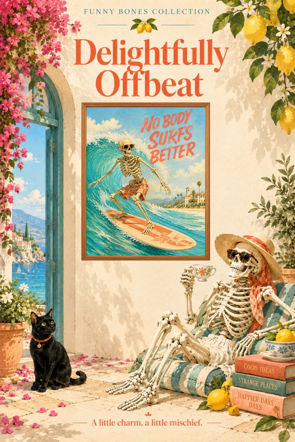 No Body Surfs Better Skeleton Art, Retro Beach & Surf Humor Wall Decor