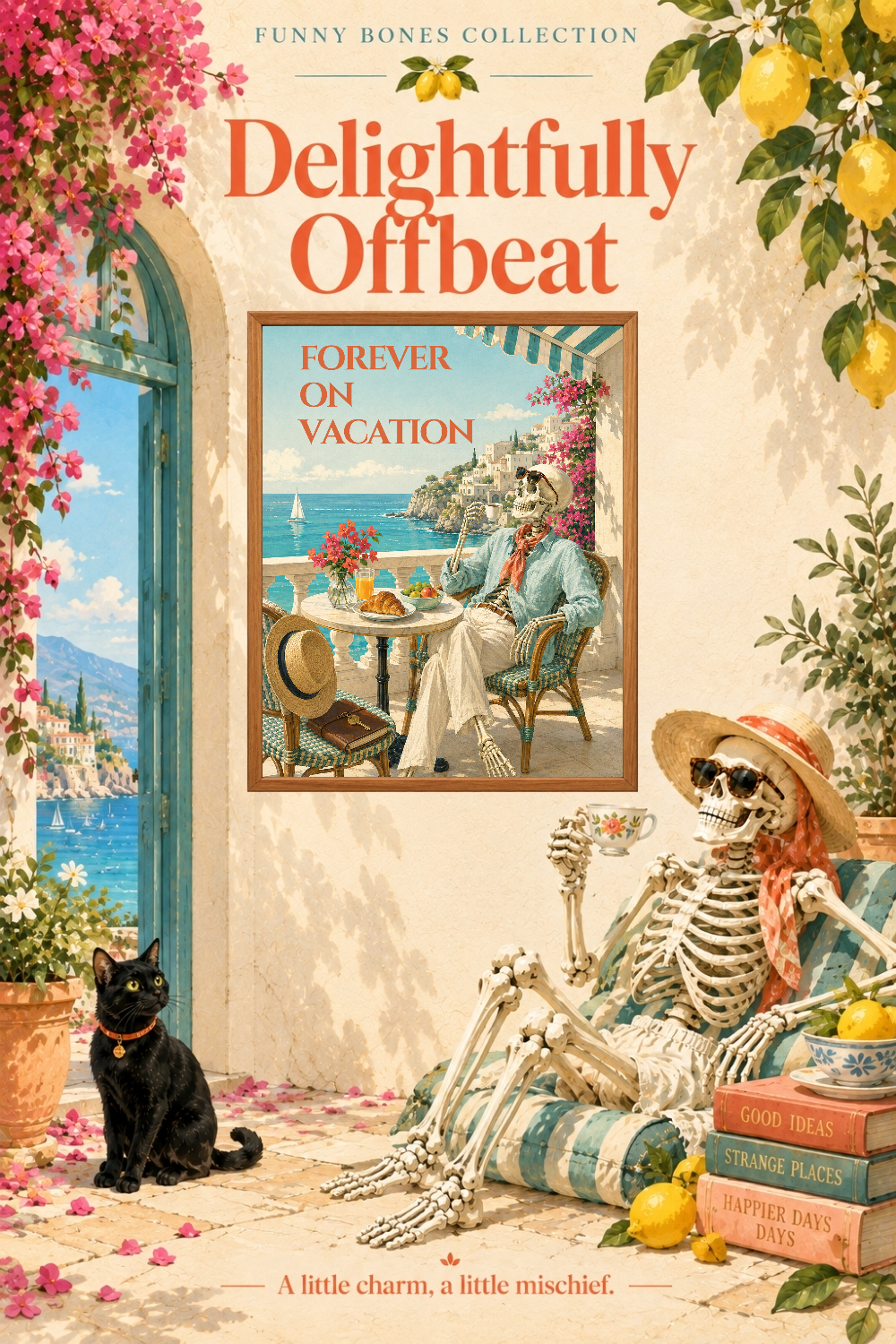 Forever on Vacation Skeleton Art, Mediterranean Beach Humor Wall Decor
