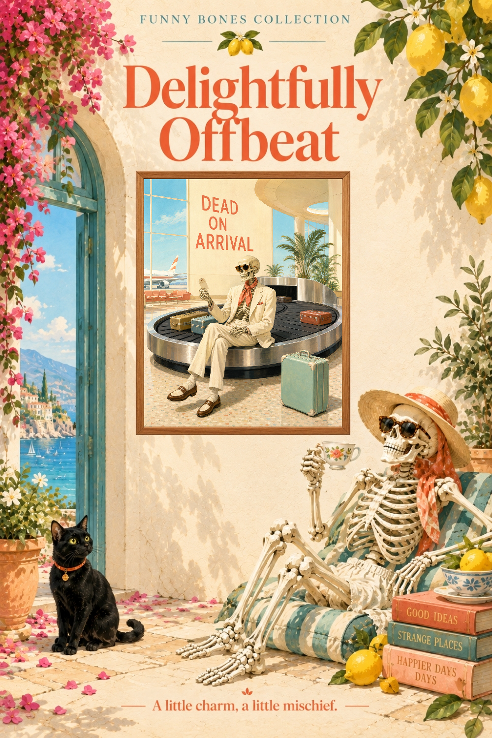 Dead on Arrival Skeleton Airport Art, Retro Airport Humor Wall Decor