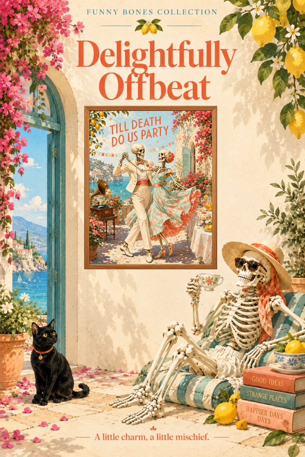 Till Death Do Us Party Skeleton Art, Mediterranean Wedding Humor Wall Decor