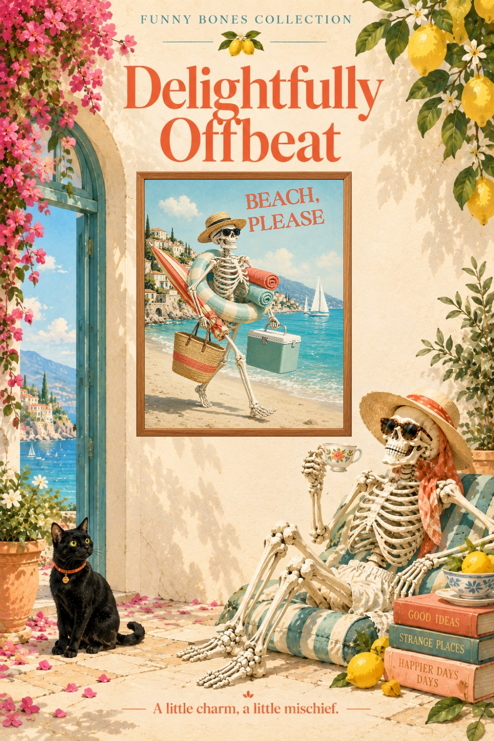 Beach Please Skeleton Wall Art, Mediterranean Vacation Humor Wall Decor
