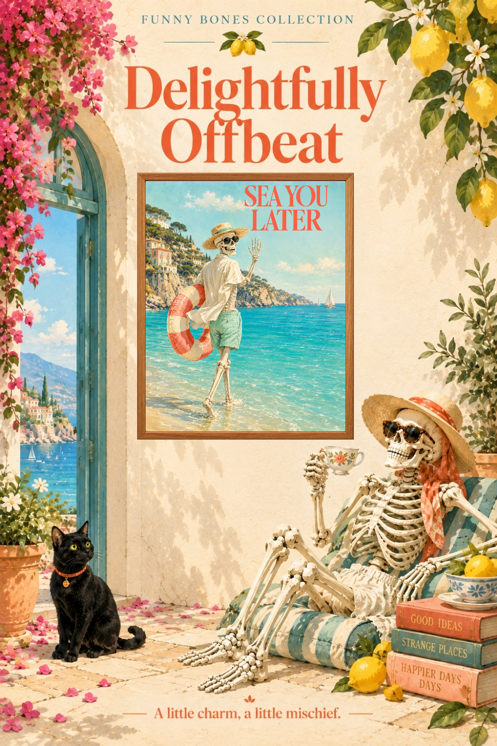 Sea You Later Skeleton Beach Art, Mediterranean Beach Humor Wall Decor