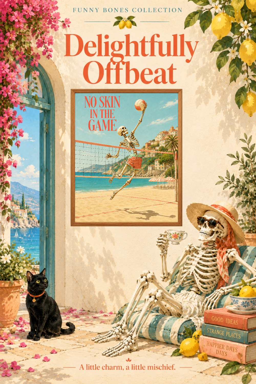 No Skin in the Game Skeleton Art, Beach Sports Humor Wall Decor