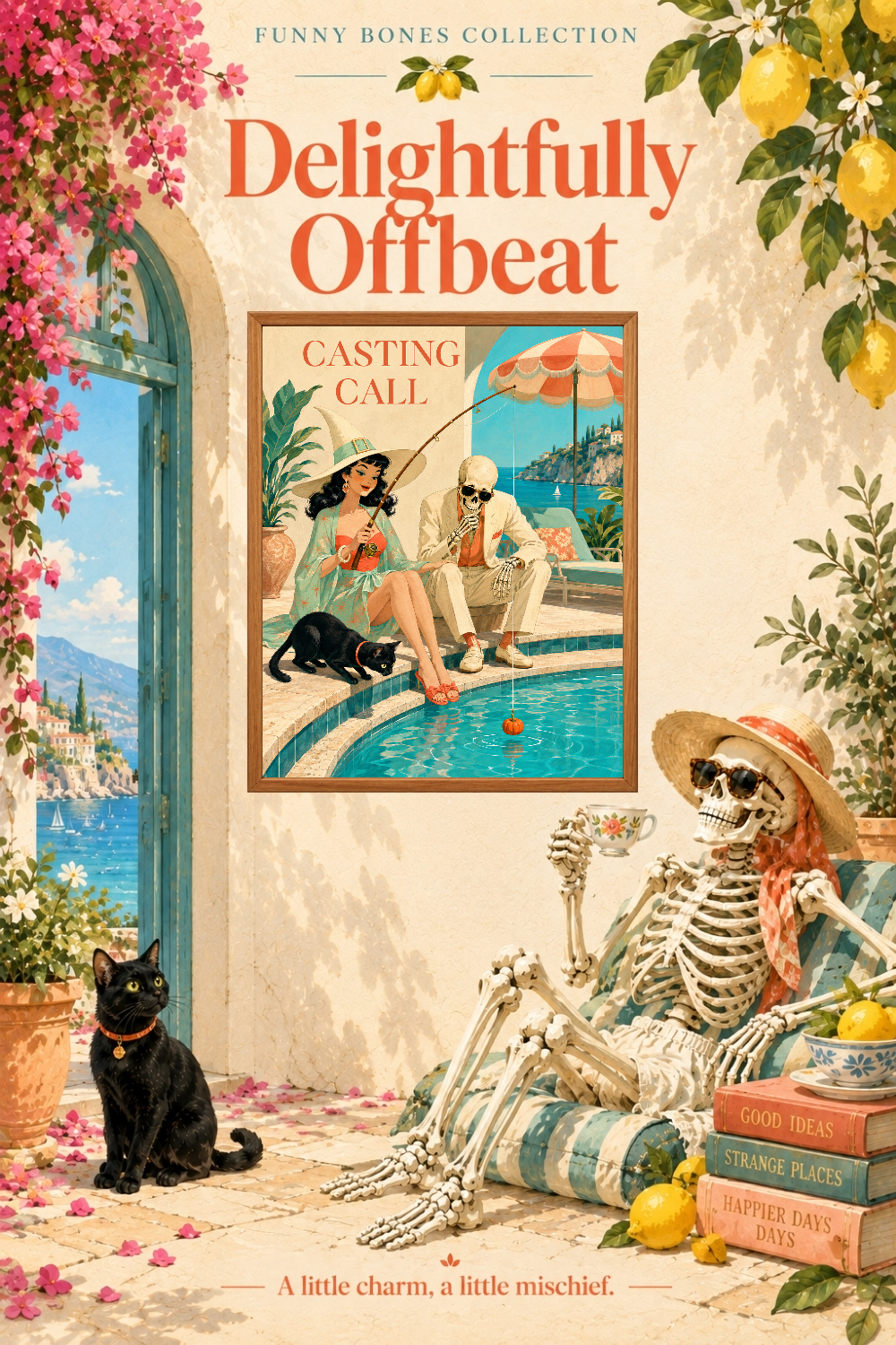 Casting Call Witch Skeleton Art, Retro Halloween Fishing Humor Wall Decor