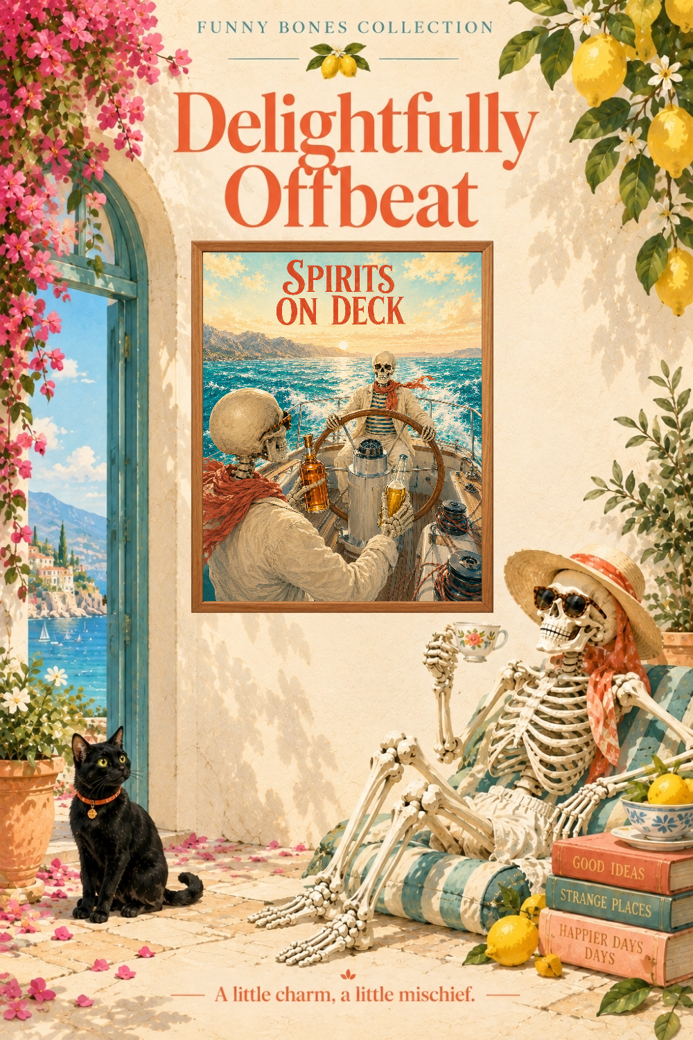 Spirits on Deck Skeleton Sailing Art, Retro Sailing Humor Wall Decor