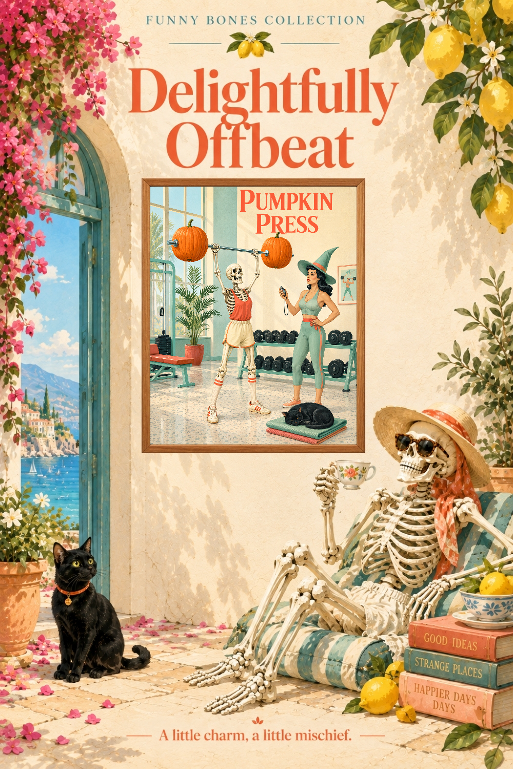 Pumpkin Press Skeleton Workout Art, Halloween Fitness Humor Wall Decor