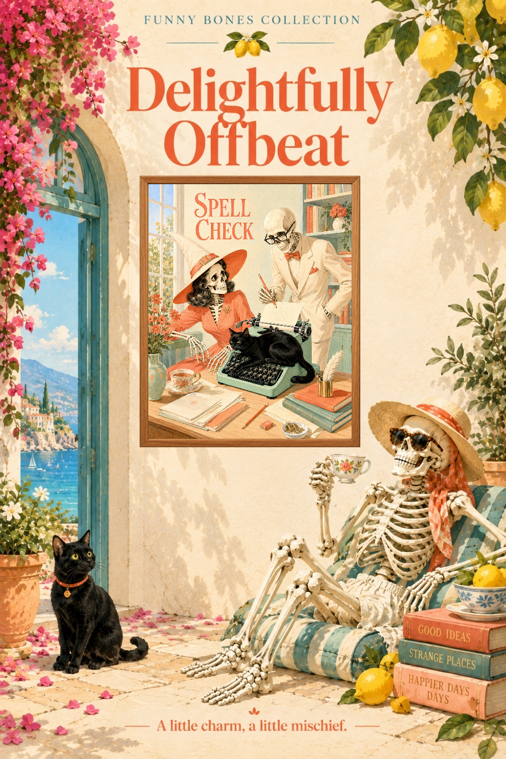Spell Check Witch Skeleton Art, Retro Writer Humor Wall Decor