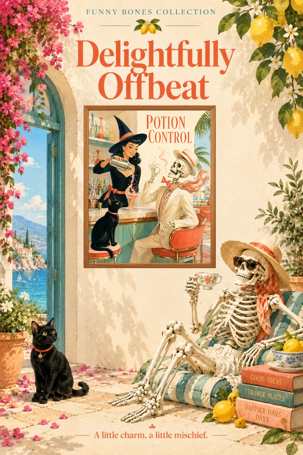 Potion Control Witch Skeleton Art, Retro Cocktail Humor Wall Decor