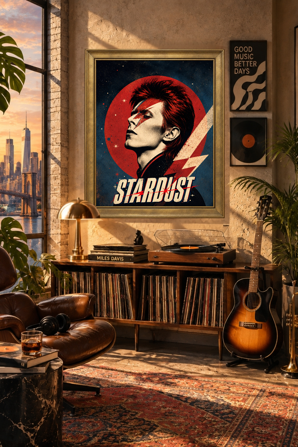 David Bowie Ziggy Stardust Poster, Glam Rock Portrait, Vintage 70s Decor