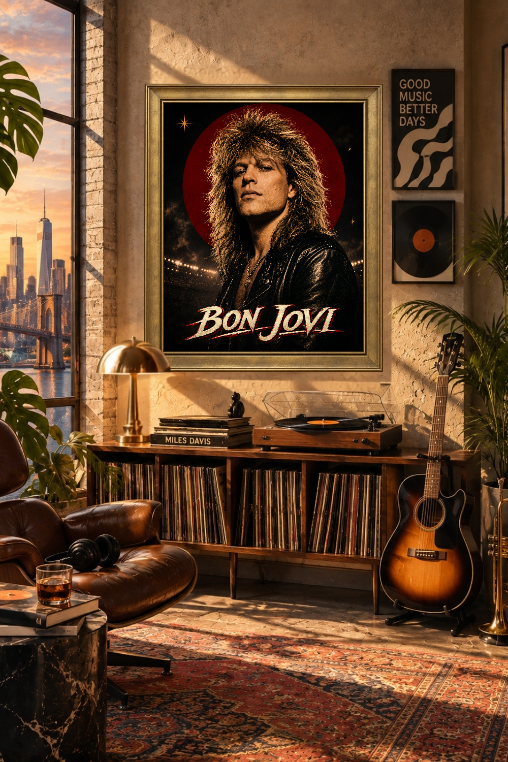 Bon Jovi 80s Rock Poster, Vintage Singer Portrait, Arena Rock Decor