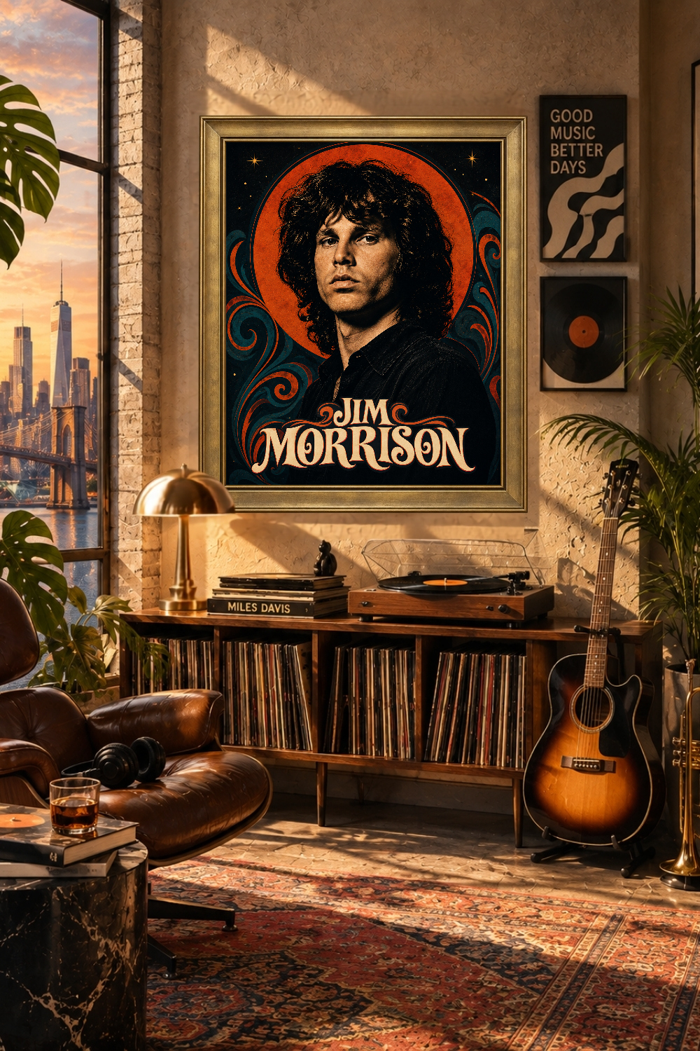 Jim Morrison Psychedelic Rock Poster, 60s Music Decor
